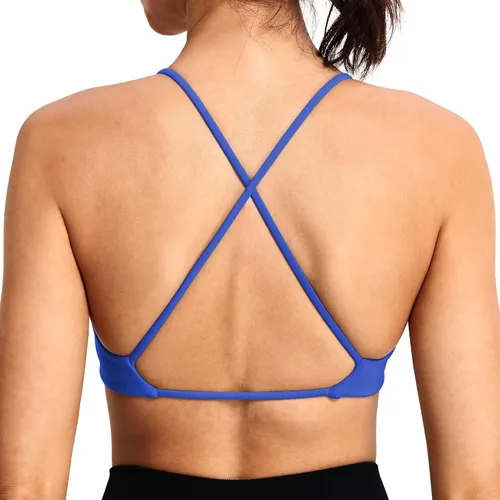 Vista 3 de YEOREO Brasier deportivo coral para mujer, con espalda cruzada, acolchado, para entrenamiento, correr, yoga, brasier casual con tirantes finos