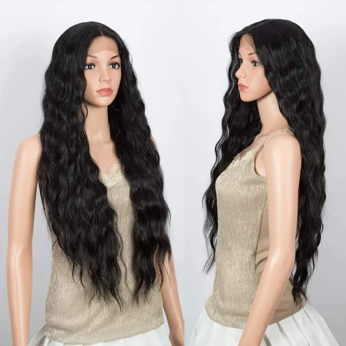 Vista 4 de Pelucas de encaje frontal de 30 pulgadas, pelucas sintéticas súper largas con cabello de bebé, resistente al calor, 8.47 oz, 6 pulgadas, raya