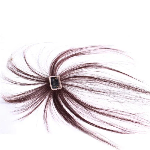 Vista 6 de Mini cabello humano claro clip en parte superior recta con flecos postizo con sienes negro y marrón