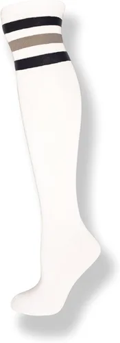 Vista 12 de NEON NATION Calcetines de tubo unisex blancos hasta la rodilla con varias rayas de colores Blanco con rayas azules bebé