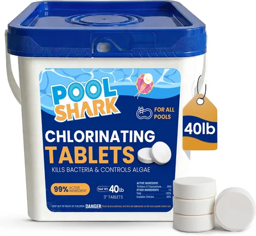 Vista 11 de Tabletas de cloro para piscina Pool Shark - Tabletas de cloro de 3 pulgadas - Tabletas de cloro activo al 90% de disolución lenta - Productos