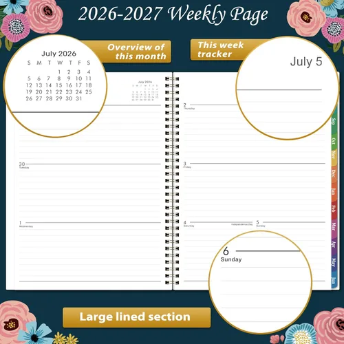 Vista 4 de Agenda 2026-2027, semanal y mensual, julio 2026 a junio 2027, planificadores calendario 2026-2027, 9 x 11 pulgadas, papel premium, encuadernación