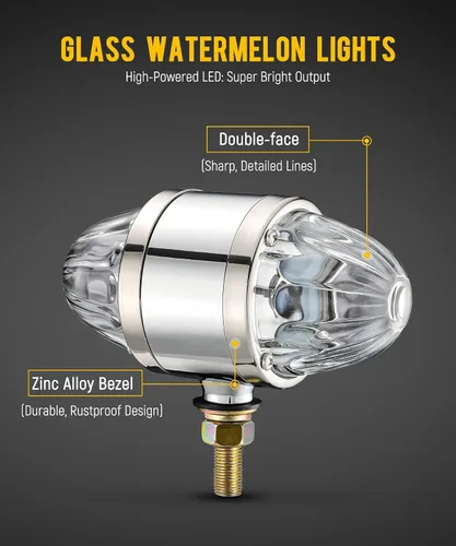 Vista 3 de Partsam - 1 luz de cristal de sandía de doble cara, luz LED ámbar roja de doble cara, señal de giro LED, carcasa de aleación de zinc, montura