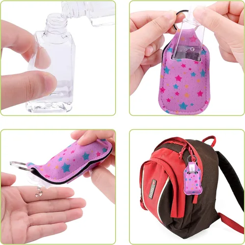 Vista 5 de Duufin Juego de 60 botellas vacías para desinfectante de manos, Colores Variados Including 30 Pcs Vibrant Hand Sanitizer Keychain Holder and 30
