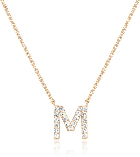 Vista 114 de PAVOI 14K White Gold Plated Cubic Zirconia Initial Necklace Letter Dainty Necklaces for Women