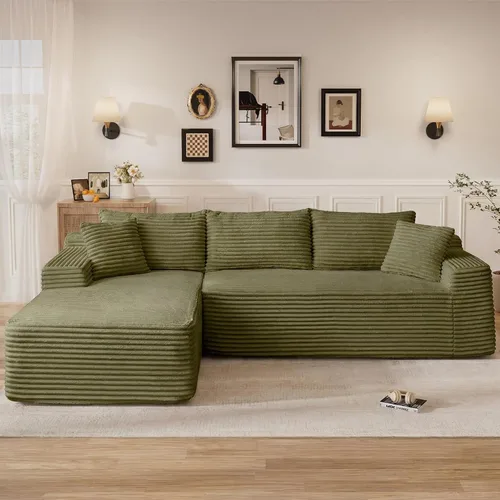 Vista 25 de Sofás seccionales sin hueso en forma de L de 108 pulgadas para sala de estar, moderno y cómodo sofá modular de pana comprimida de espuma