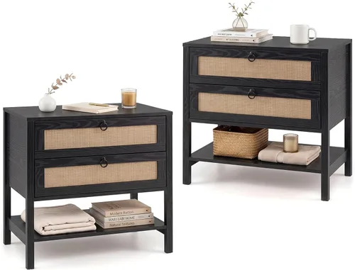 Vista 12 de KOMFOTT Rattan Nightstand, Bedside Table with 2 Drawers (Black,1)