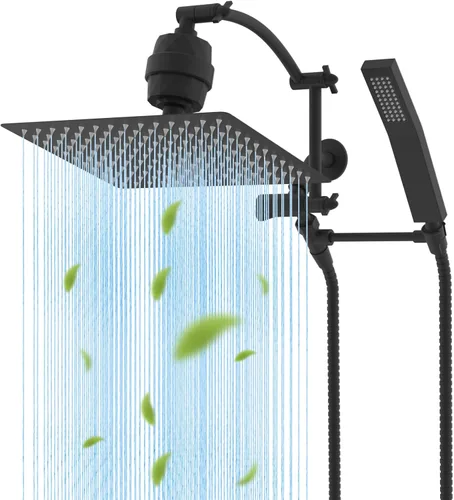 Vista 17 de Hibbent Cabezal de ducha de lluvia de 8 pulgadas de metal completo Certificado CUPC, Combo de cabezal de ducha doble, varita de ducha manual de alta