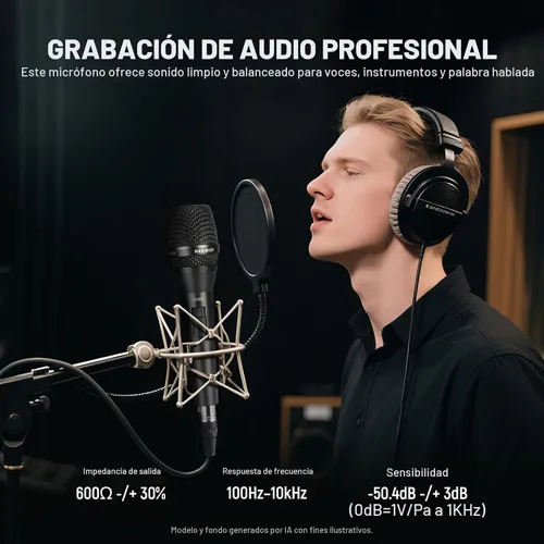 Vista 4 de NEEWER DM01 Micrófono dinámico cardioide con cable XLR para podcast, PC, juegos, transmisión, voz de estudio, discursos, actuaciones en vivo, 600Ω