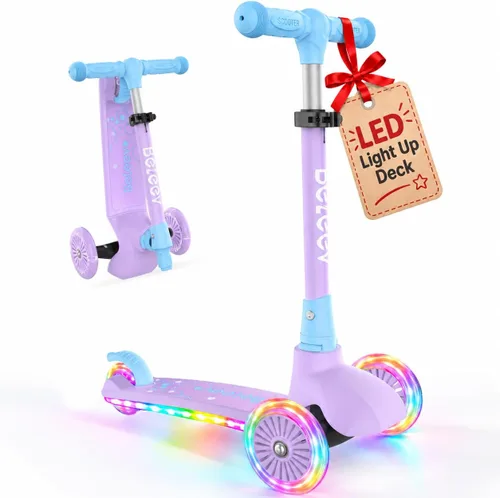 Vista 9 de BELEEV Scooter A4 para niños de 2 a 6 años, cubierta iluminada y ruedas Aqua Negro
