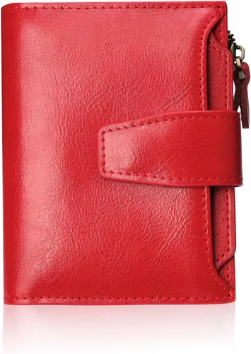 Vista 11 de FT FUNTOR Cartera pequeña para mujer, de piel auténtica, plegable, compacta, con bloqueo RFID, bolsillo con cremallera, ranuras para tarjetas