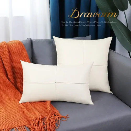 Vista 56 de BRAWARM Fundas de Almohada Decorativas de Cuero Sintético 12 X 20 Pulgadas, Fundas de Almohada Lumbar de Cuero Naranja Paquete de 2, Almohadas