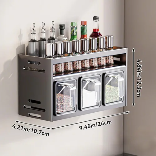 Vista 2 de Estante de especias de cocina para colgar en la pared, caja de condimentos sobre la estufa, estante colgante para condimentos, organizador de tarros