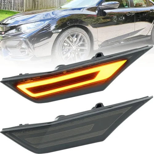 Vista 11 de Luces LED de posición laterales de 10ª generación para Honda Civic Sedan Coupe Hatchback Switchback de 2016-2021 Ámbar/Blanco Señal de giro