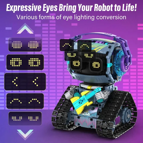 Vista 8 de Kit de construcción de robot STEM, 3 en 1 juguetes robóticos controlados por control remoto y aplicación, set de bloques de construcción de robots