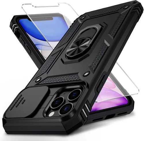 Vista 21 de Funda para iPhone 11 Pro con cubierta para lente de cámara, protector de pantalla HD, protección contra caídas de grado militar de 10 pies, soporte