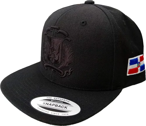 Vista 6 de Escudo bordado de República Dominicana y tapa trasera a presión de bandera Negro
