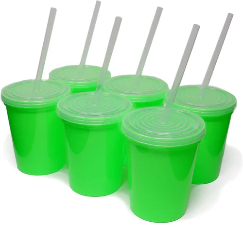 Vista 25 de Rolling Sands - Vasos de plástico reutilizables de 16 onzas con tapas, 6 unidades, hechos en EE. UU.; vasos y tapas de plástico, incluye 6 pajitas