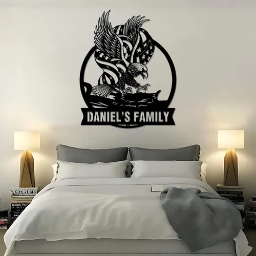 Vista 9 de GodLover Letrero de metal de águila con bandera estadounidense, letrero de metal de águila con nombre de familia, letrero patriótico de águila