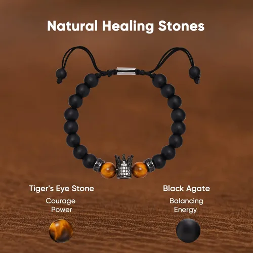 Vista 4 de VNOX Pulsera de regalo para hombres Pulseras de cuentas de ojo de tigre hechas a mano para hombres, cuentas de yoga, regalo para aliviar el estrés