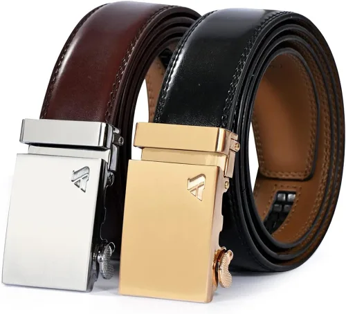 Vista 5 de Cinturón de trinquete para hombre cinturón ajustable de cuero genuino para hombre 1 38 pulgadas paquete de 2 cinturones deslizantes para vestido
