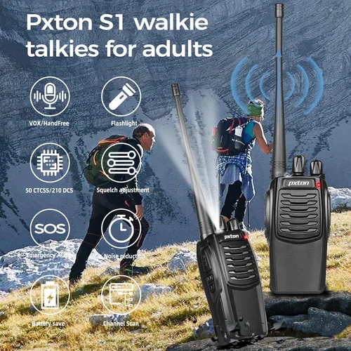 Vista 2 de pxton Walkie talkies S1 para adultos con auriculares y batería recargable de iones de litio de 1500 mAh, walkie talkie tiene VOX, TOT, alarma