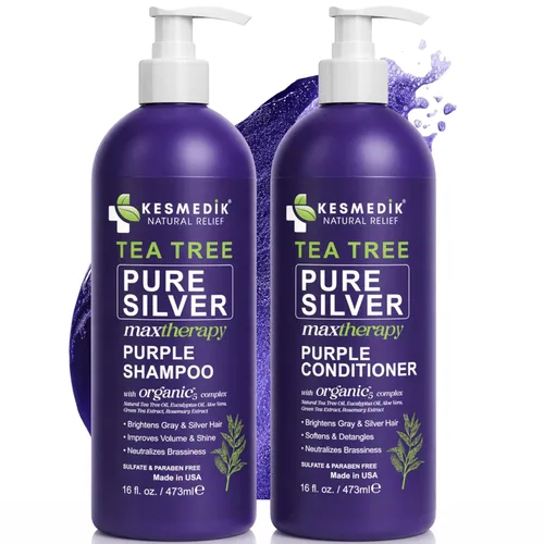 Vista 9 de KESMEDIK Máscara para el cabello morado de árbol de té, fórmula plateada pura para tonos amarillos cobrizos, acondicionador profundo con árbol de té