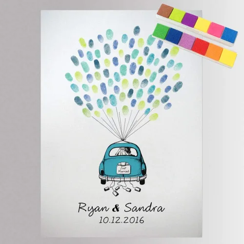 Vista 10 de Libro de visitas de boda rústico alternativo azul con globos, huella dactilar, libro de invitados, decoración de fiesta, accesorios listos