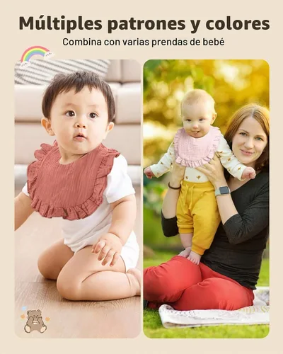 Vista 6 de Lictin Juego de 8 baberos de muselina para bebé - Baberos tipo bandana para babeo y dentición, de algodón unisex Marrón