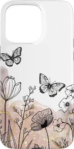 Vista 27 de iPhone 11 Minimal Flowers Butterflies Boho Floral Lindo Estético Funda