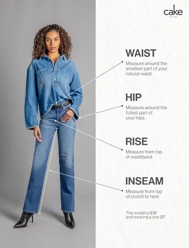 Vista 6 de Pantalones clásicos de mezclilla de tiro medio y corte recto para mujer