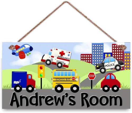 Vista 9 de Letrero para habitación de niños, helicóptero, azul, naranja, verde lima, para niños, letrero personalizado para puerta, dormitorio, guardería