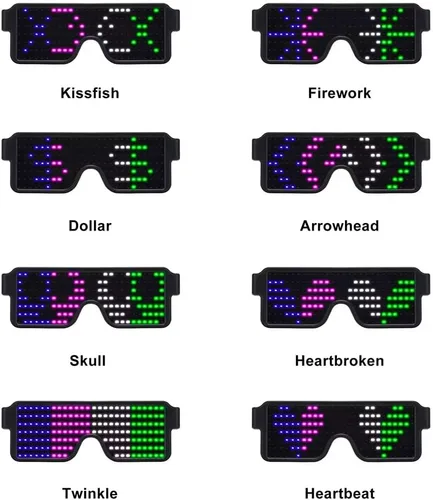 Vista 12 de Gafas LED: gafas de sol iluminadas con batería de larga duración, neón, 11 patrones