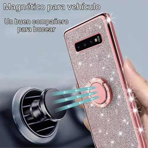 Vista 6 de Funda para S10 Plus, Galaxy S10 Plus 2019 para mujer con purpurina de cristal suave y transparente, TPU Bling funda protectora con correa de pie