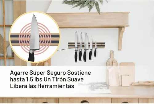 Vista 2 de HIC Kitchen Soporte magnético para cuchillos y barra de almacenamiento de herramientas, madera, 12 pulgadas, 12 pulgadas