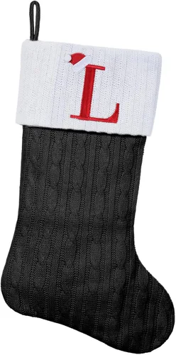 Vista 100 de Medias de Navidad personalizadas de 19 pulgadas con iniciales bordadas, medias de Navidad de punto negro para decoraciones de vacaciones familiares