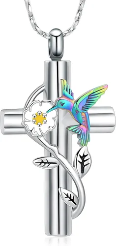 Vista 11 de Cross Hummingbird Urn Necklace for Ashes Flower Ashes Pendant Memorial Necklace Cremation Jewelry Ashes Keepsakes Necklace Gift for Loss of Loved