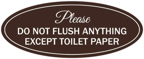 Vista 18 de Signs ByLITA Letrero ovalado con texto en inglés «Please Do Not Flush Anything Except» (Negro), tamaño pequeño