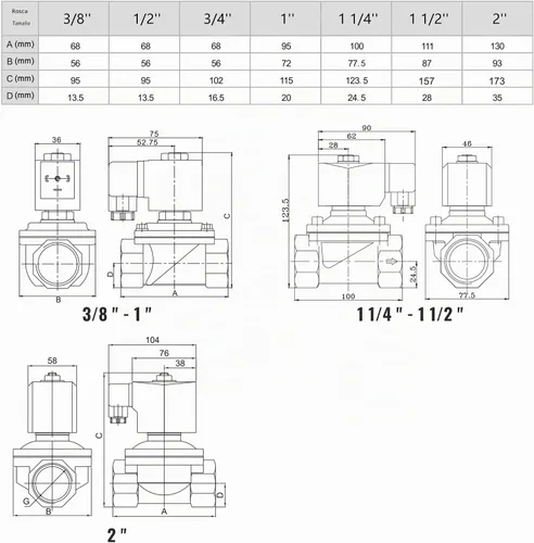 Vista 6 de U.S. Solid Válvula solenoide de latón de 1/2" -110V 120V AC, normalmente cerrada, válvula eléctrica de 10 bar para agua, aire, diesel