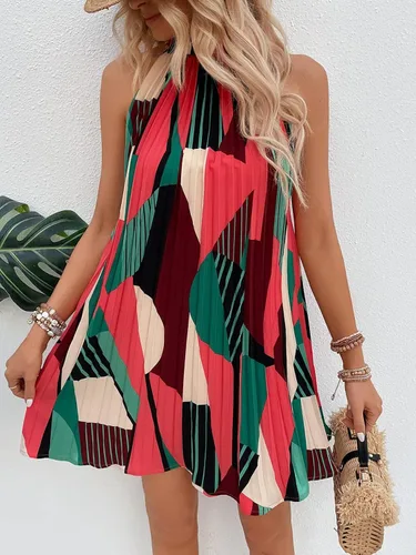 Vista 5 de SHENHE Vestido casual bohemio plisado con estampado gráfico y lazo en la espalda para mujer