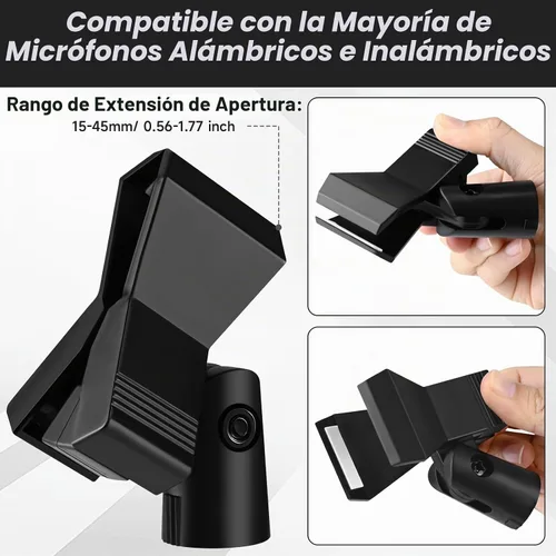 Vista 5 de Juego de clips de micrófono para soportes, 4 soportes ajustables