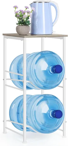 Vista 9 de Organizador para botellas de agua de 5 galones, soporte para jarra de agua con estantes superiores, estante de almacenamiento de jarra de 2 niveles