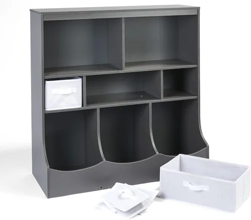 Vista 7 de Badger Basket Combo Bin Unidad de almacenamiento de juguetes y estante para libros para niños con 3 cestas - Gris oscuro