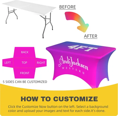 Vista 2 de Funda de Mantel Personalizada con Texto del Logotipo de la Empresa, Mantel de Spandex Elástico Personalizado para Eventos de Ferias Comerciales de 6