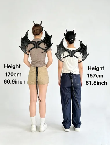 Vista 2 de Himine Alas de dragón Props Cosplay Wing con máscara de cola Negro