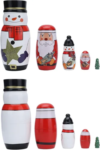 Vista 4 de QANYEGN Juego de 5 muñecas rusas de anidación ique, brillantes adornos de Navidad, juguetes de anidación, regalos festivos para decoración