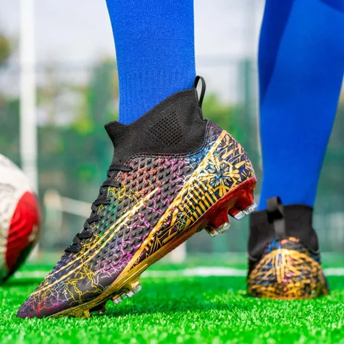 Vista 5 de Botas de fútbol para niños y niñas, FGAG, para interiores y exteriores, terreno firme, picos altos, para entrenamiento profesional