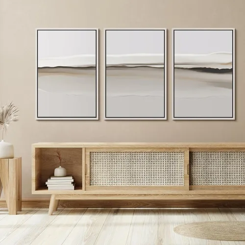 Vista 76 de SIGNFORD - Set de obras de arte en lienzo enmarcado para pared, ilustraciones abstractas de neblina del desierto en tonos neutros beige y marrón