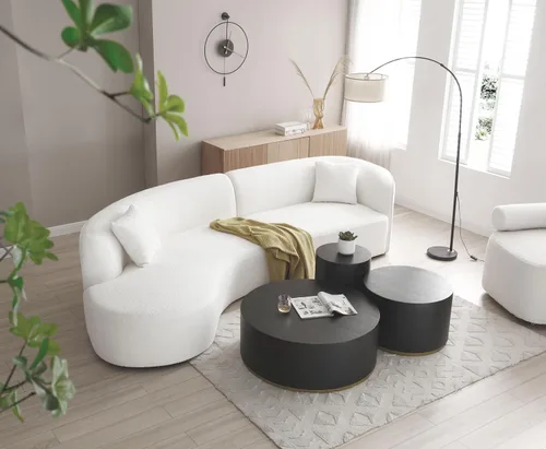 Vista 17 de SSC SATITUNCASA - Sofá modular curvo de 102.36 pulgadas, acogedor sofá Boucle para sala de estar, sofá de 4 plazas color crema con almohadas, sofá