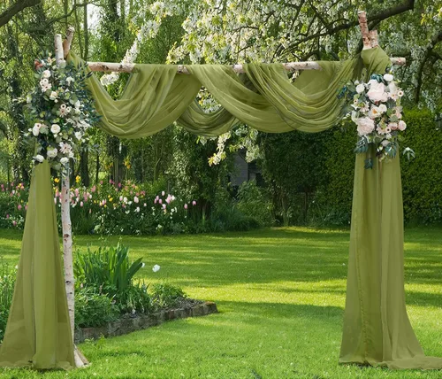 Vista 23 de Warm Home Designs Paquete de Tela para Arco de Boda Tiene 2 Scarves de 216 Pulgadas (18 Pies) en Tela Azul Marino y Blanco para Ceremonia de Boda